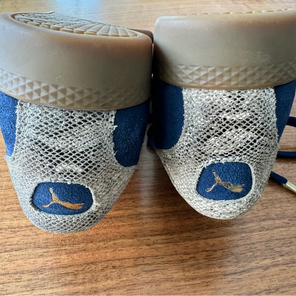 PUMA Match Shoes In Suede Navy And Gold Snake Skin Accents - Like New, S… - Picture 10 of 13